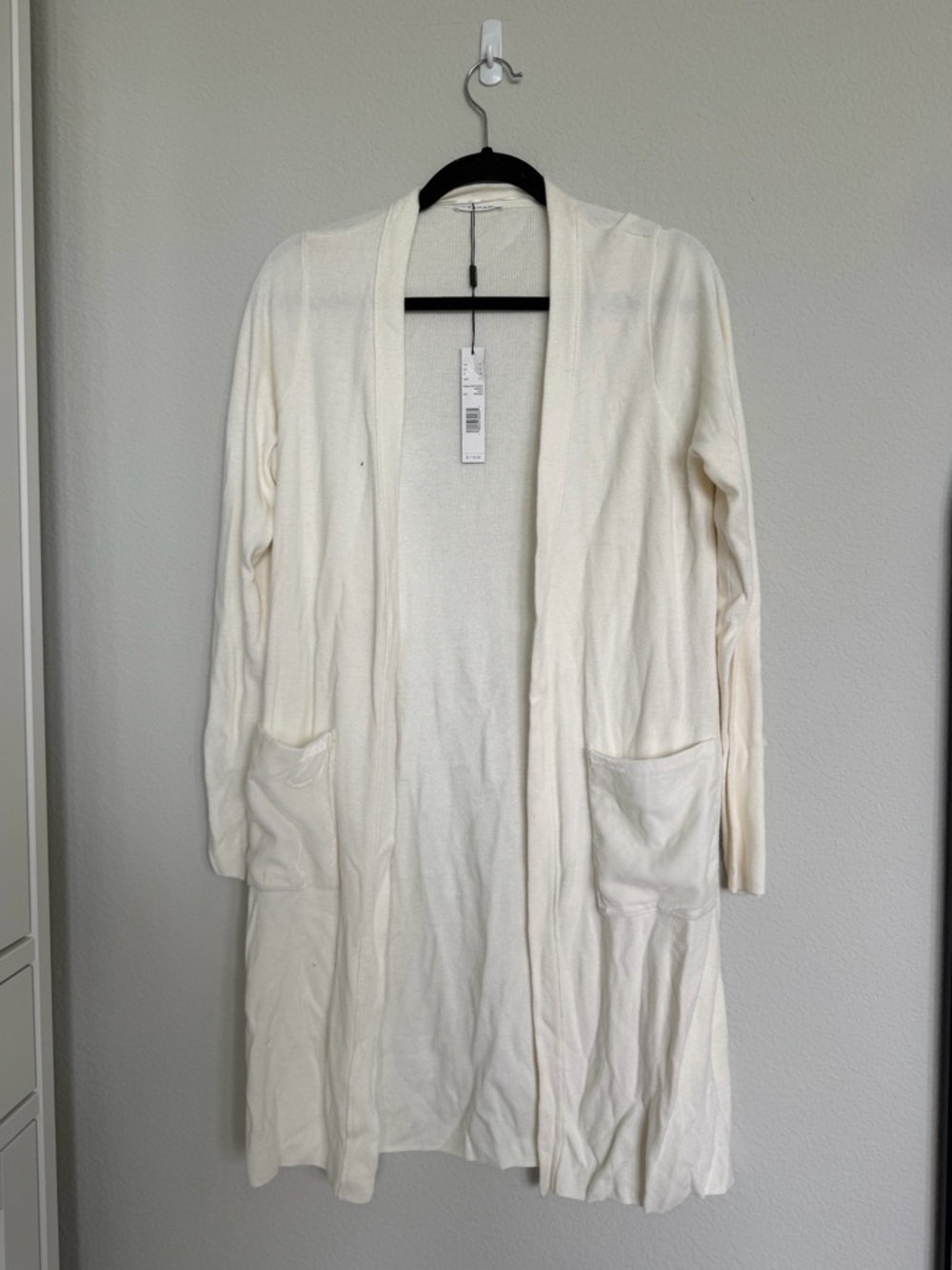 NWT T Tahari Long Cream Cardigan with Velour Pockets